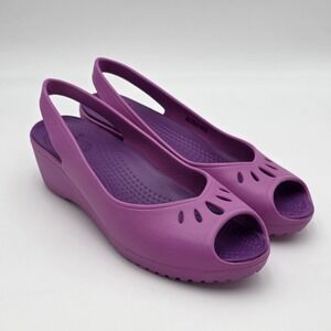 Crocs Women's  Mabyn Slingback Mini Wedge Peep Toe Sandals Wild Orchid NWOT